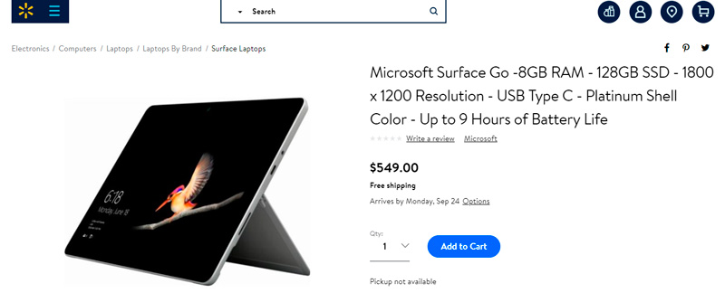 Surface Go en Walmart por $549