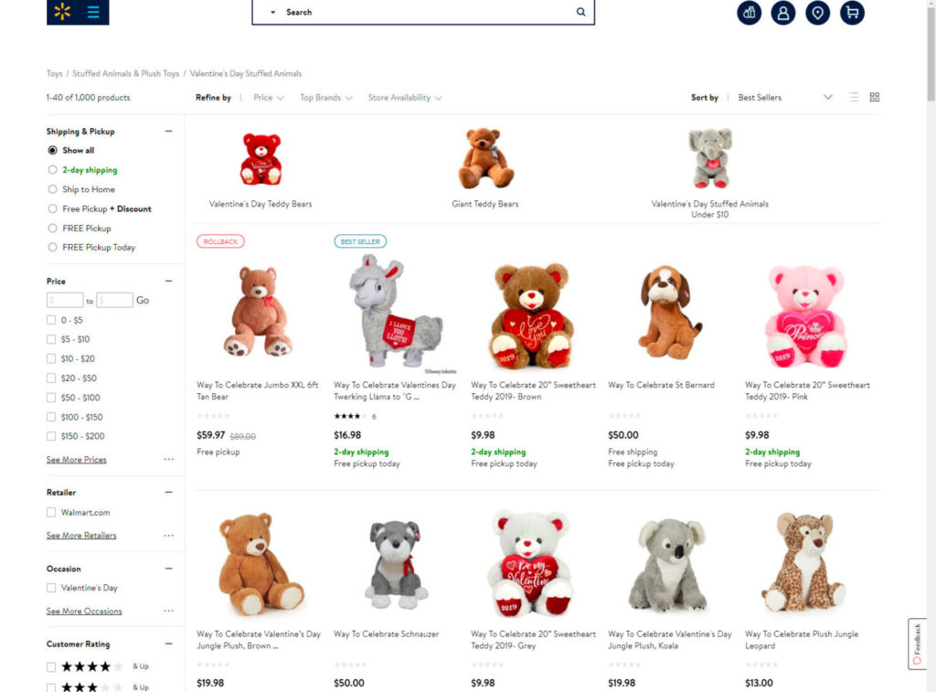 Animales de peluche para San Valentín