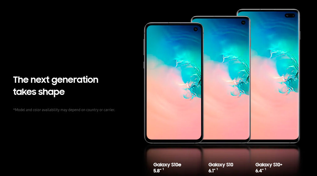 Galaxy S10e con pantalla de 5.8”, Galaxy S10 con pantalla de 6.1” y el Galaxy S10+ con pantalla de 6.4
